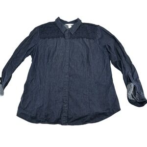 Christopher Banks Denim Shirt with Crochet Yoke Detail Long Sleeve Button Down